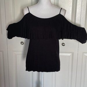 Black Cold-Shoulder 3/4 Sleeve Top